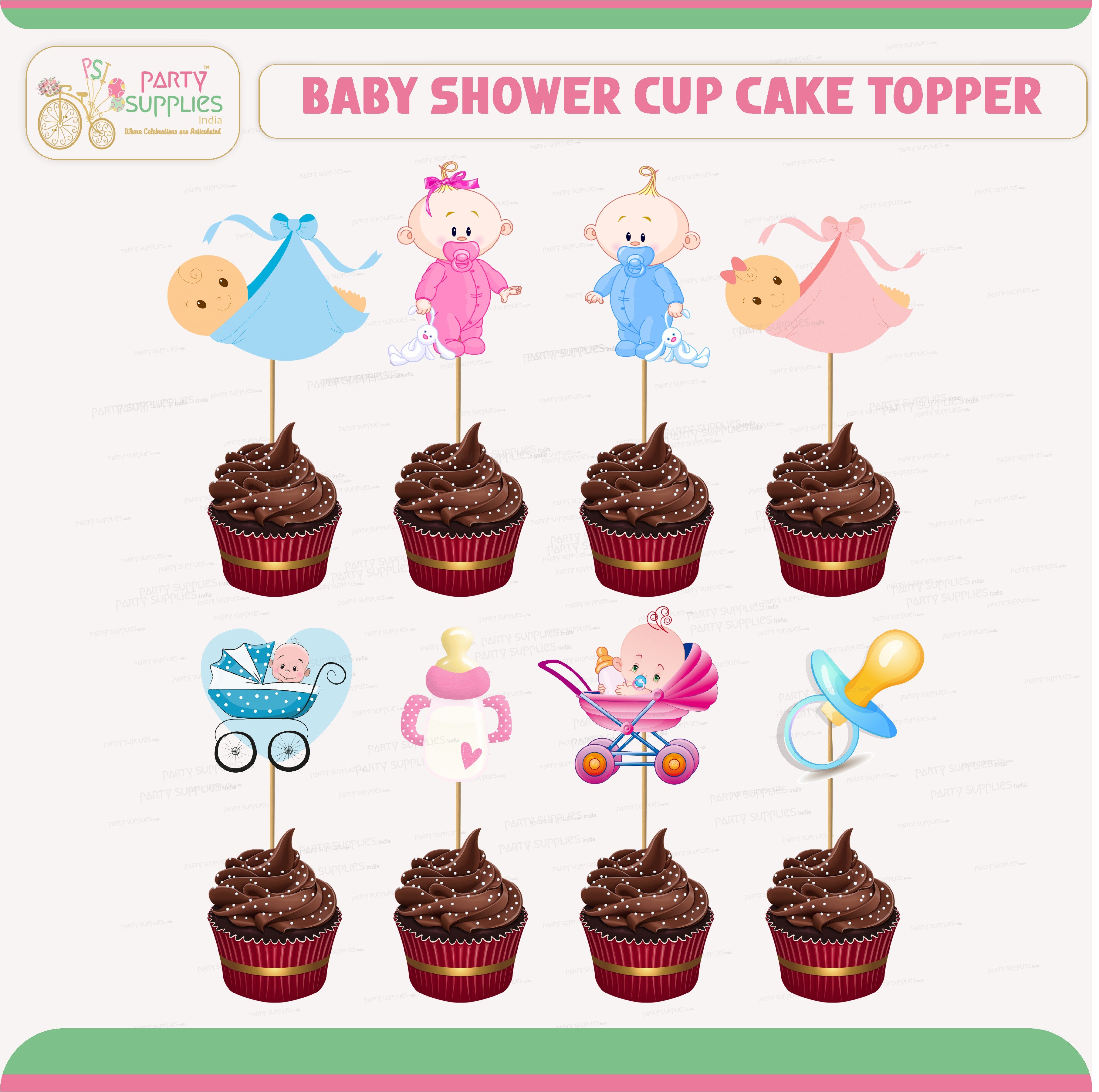 Fondant Baby Shower CupCake Toppers, Handmade Edible Baby Shower Cake  Decorations, bottle cupcake toppers, onesie toppers, stroller toppers