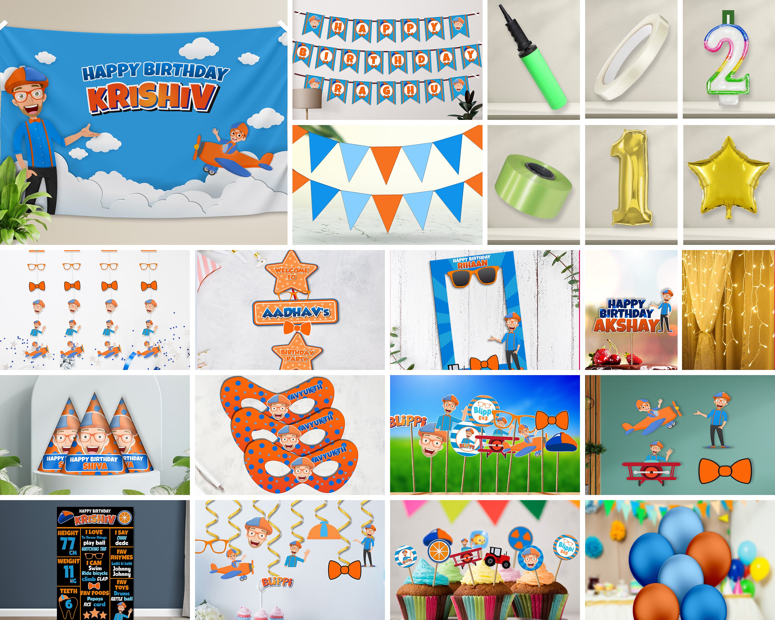 PSI Blippi Theme Water Bottle Sticker  Birthday Party Combo Kits – Party  Supplies India