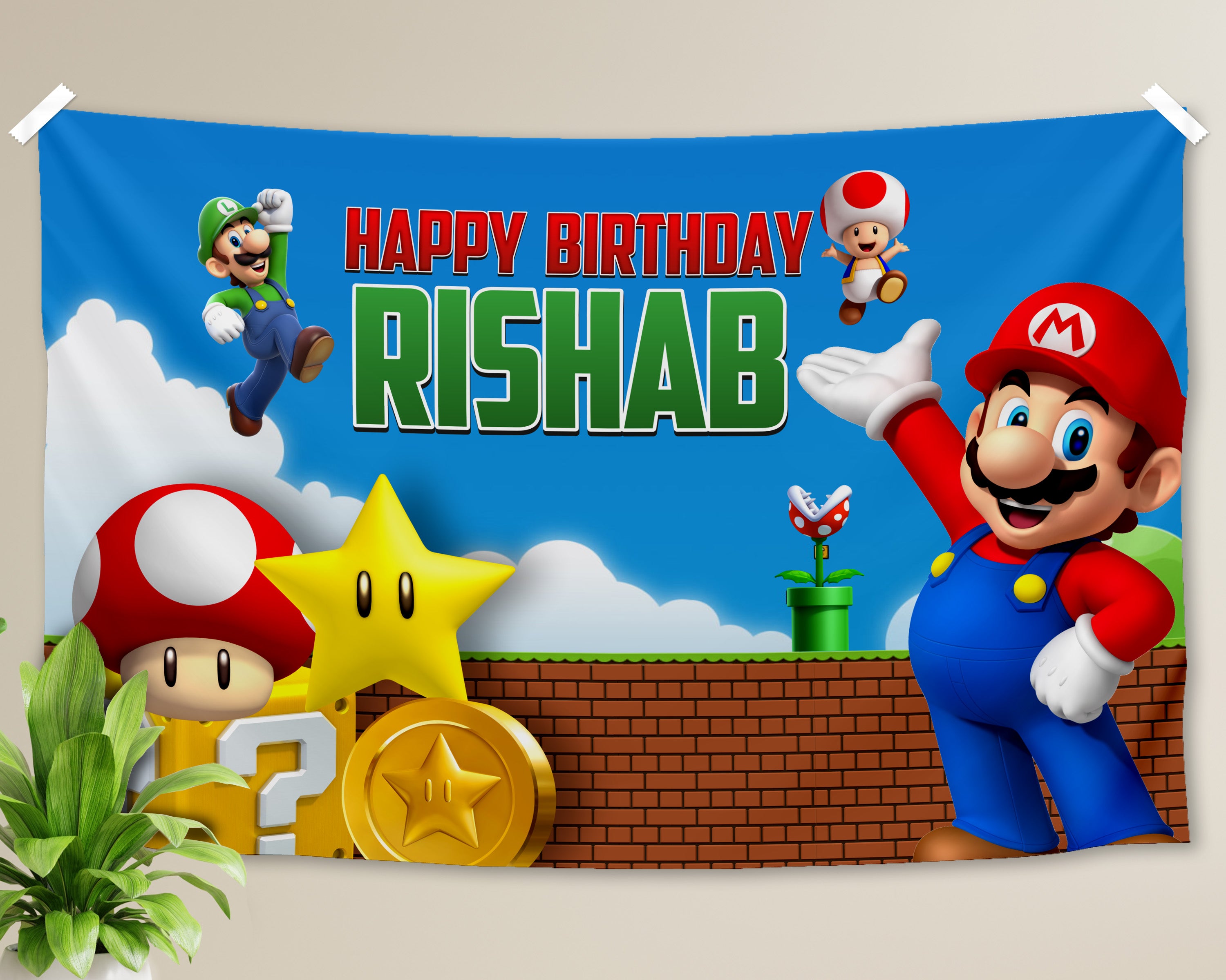 SUPER MARIO PARTY BACKDROP BANNER, BIRTHDAY PRINTABLE POSTER