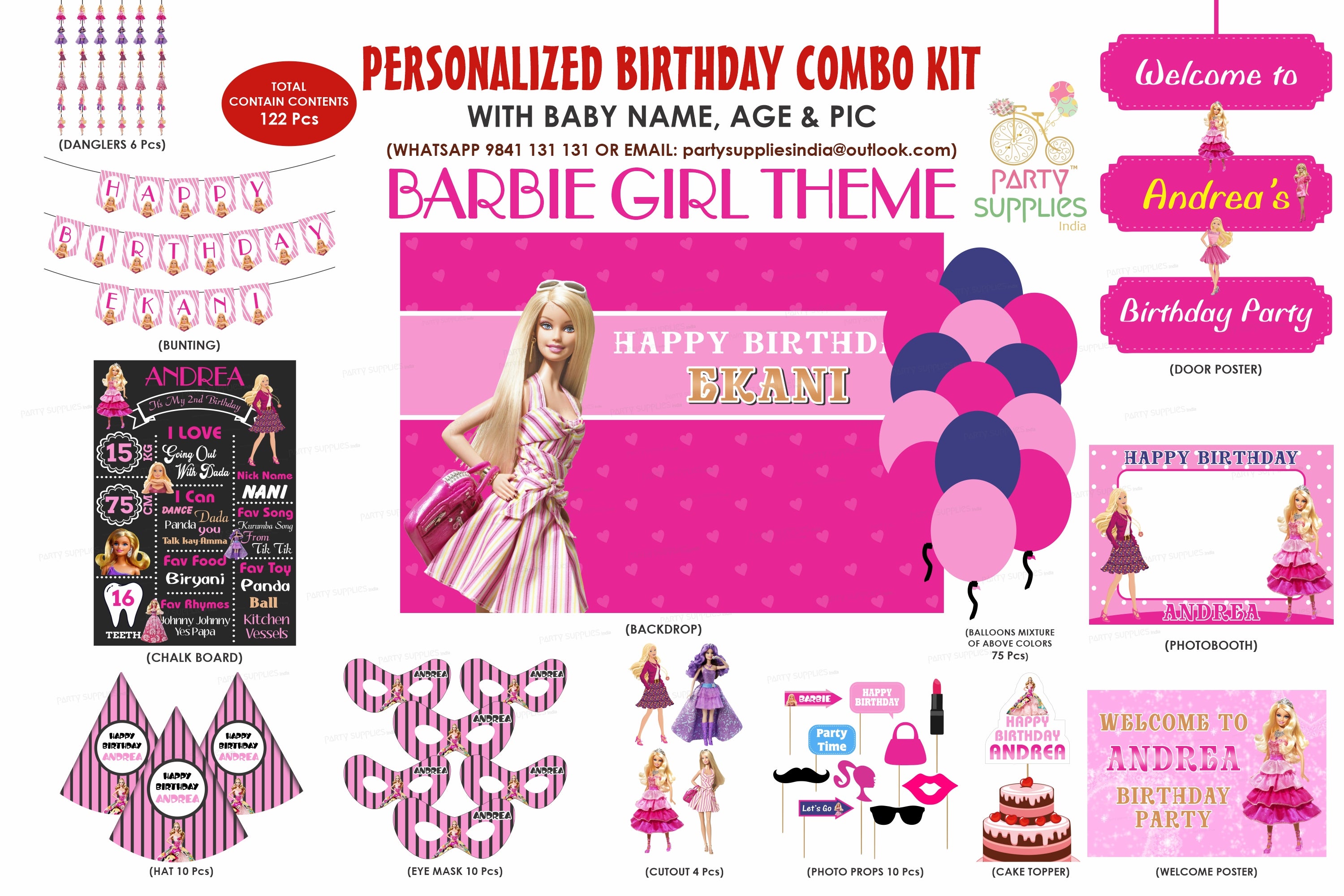 Pink 𝓑𝓪𝓻𝓫𝓲𝓮 Birthday Party Supplies,1 Happy Birthday Backdrop,18  Ballons for 𝓑𝓪𝓻𝓫𝓲𝓮 Party Decorations, 5 x 3FT Pink 𝓑𝓪𝓻𝓫𝓲𝓮  Birthday Banner Decor Photo