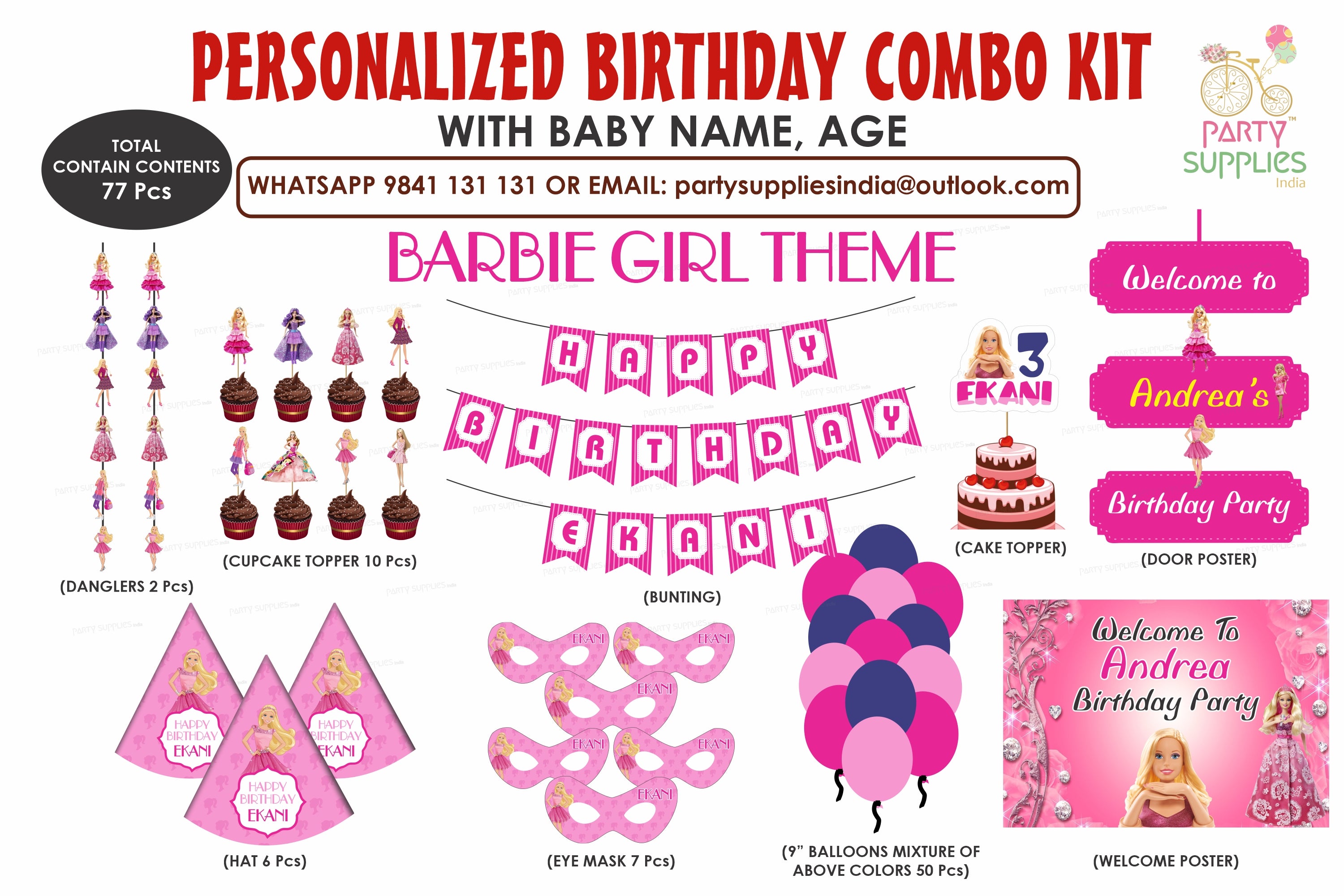 Pink 𝓑𝓪𝓻𝓫𝓲𝓮 Birthday Party Supplies,1 Happy Birthday Backdrop,18  Ballons for 𝓑𝓪𝓻𝓫𝓲𝓮 Party Decorations, 5 x 3FT Pink 𝓑𝓪𝓻𝓫𝓲𝓮  Birthday Banner Decor Photo