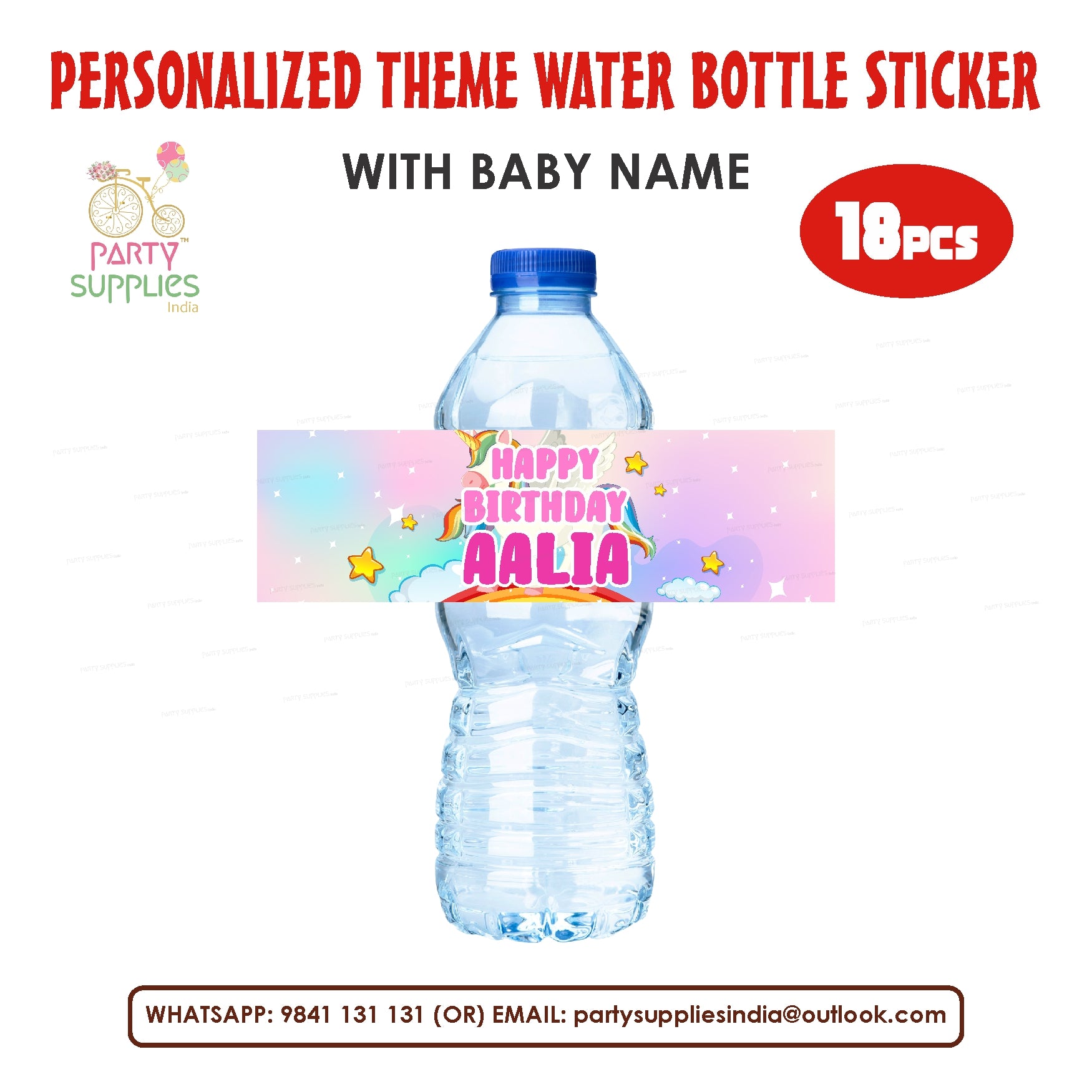 Happy Unicorn Personalized Water Bottle