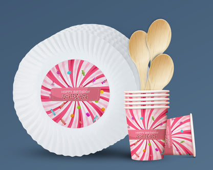Candy Theme Party Cups and Plates Combo