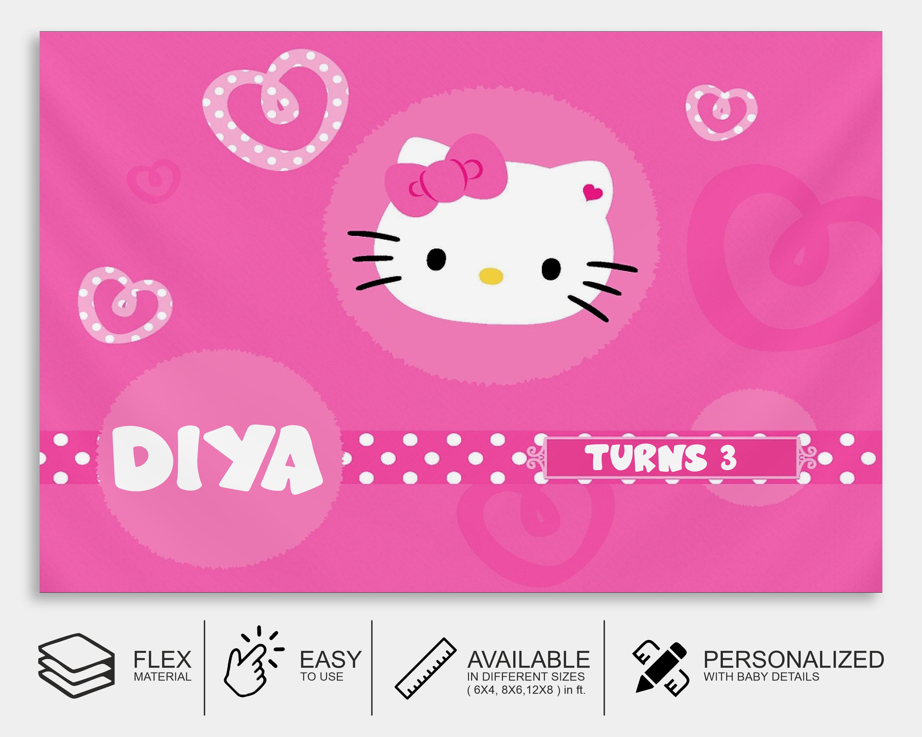 Hello Kitty Theme with Baby Name Backdrop