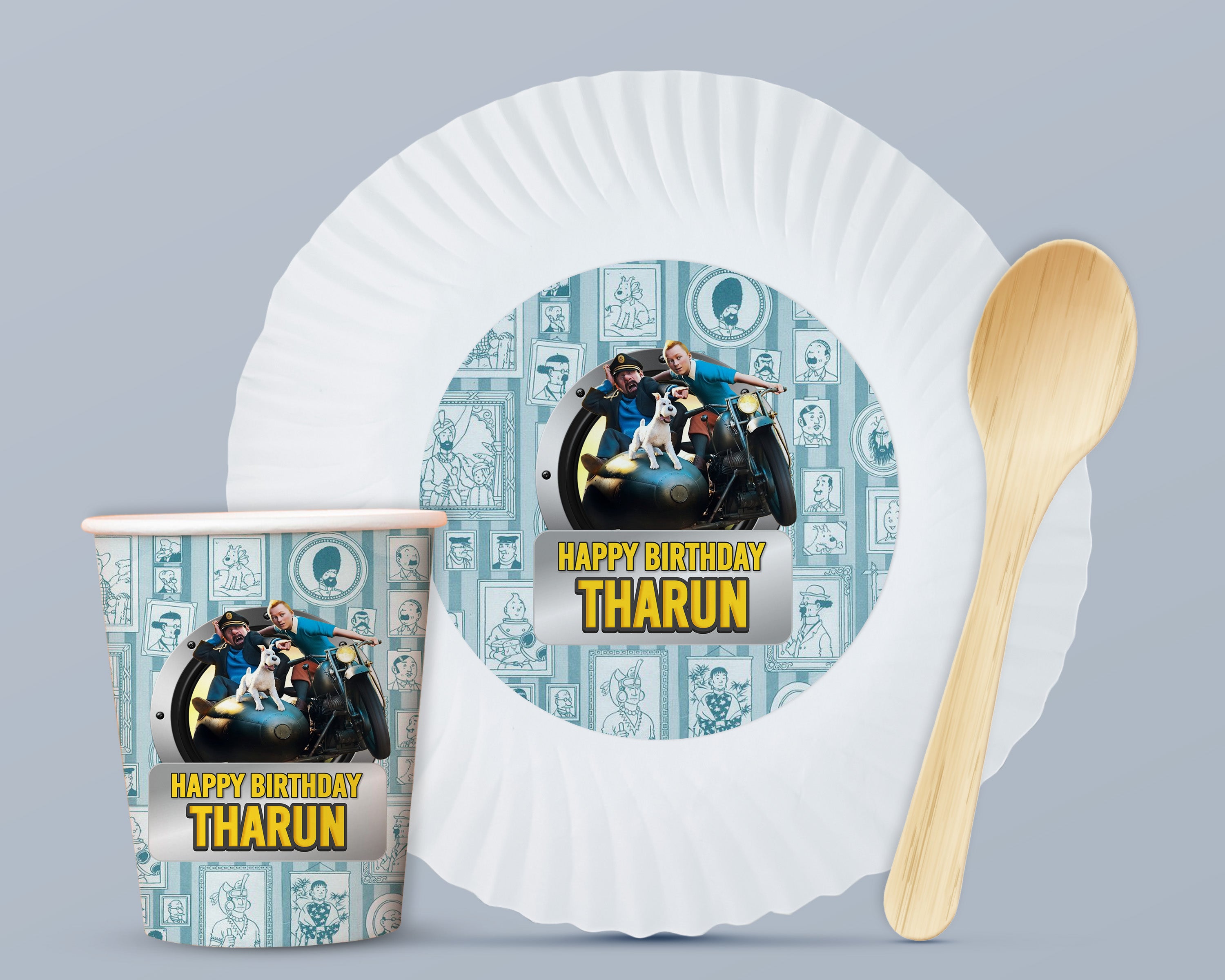 Tin Tin Theme Party Cups and Plates Combo