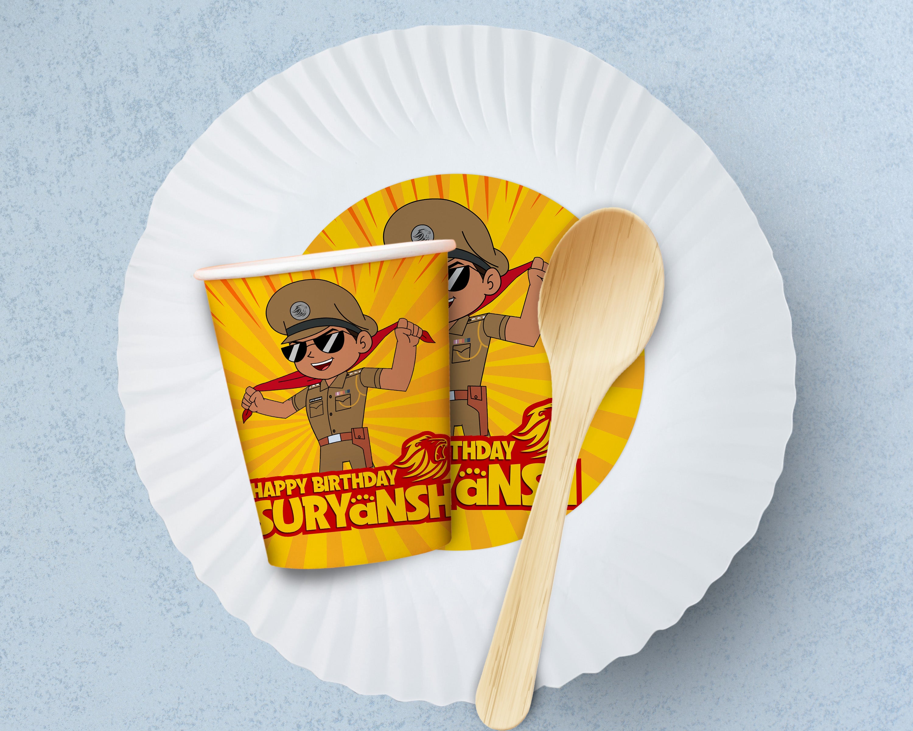 Little Singham Theme Party Cups and Plates Combo