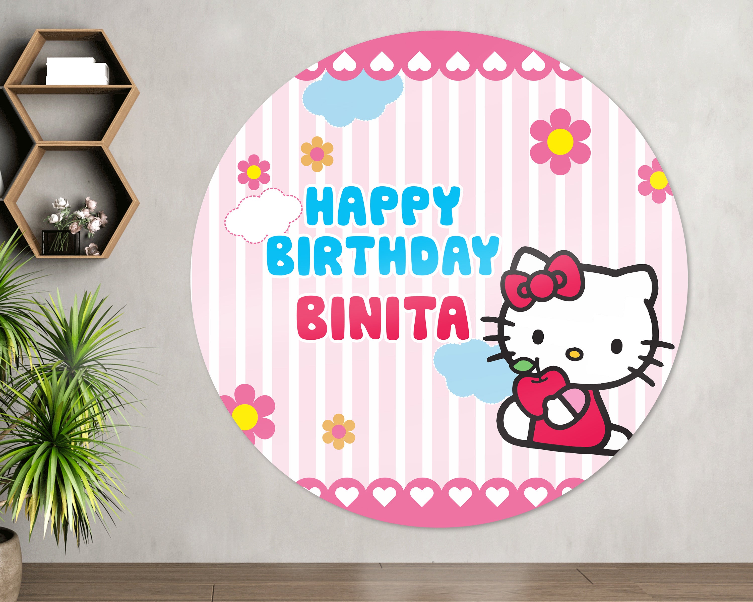 Hello Kitty Theme Customized Round Backdrop