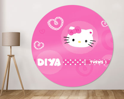 Hello Kitty Theme with Baby Name Round Backdrop