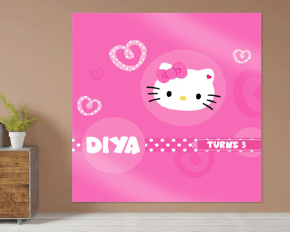 Hello Kitty Theme with Baby Name Square Backdrop