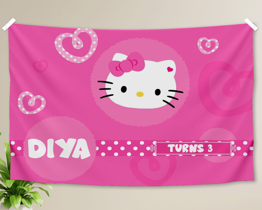 Hello Kitty Theme with Baby Name Backdrop