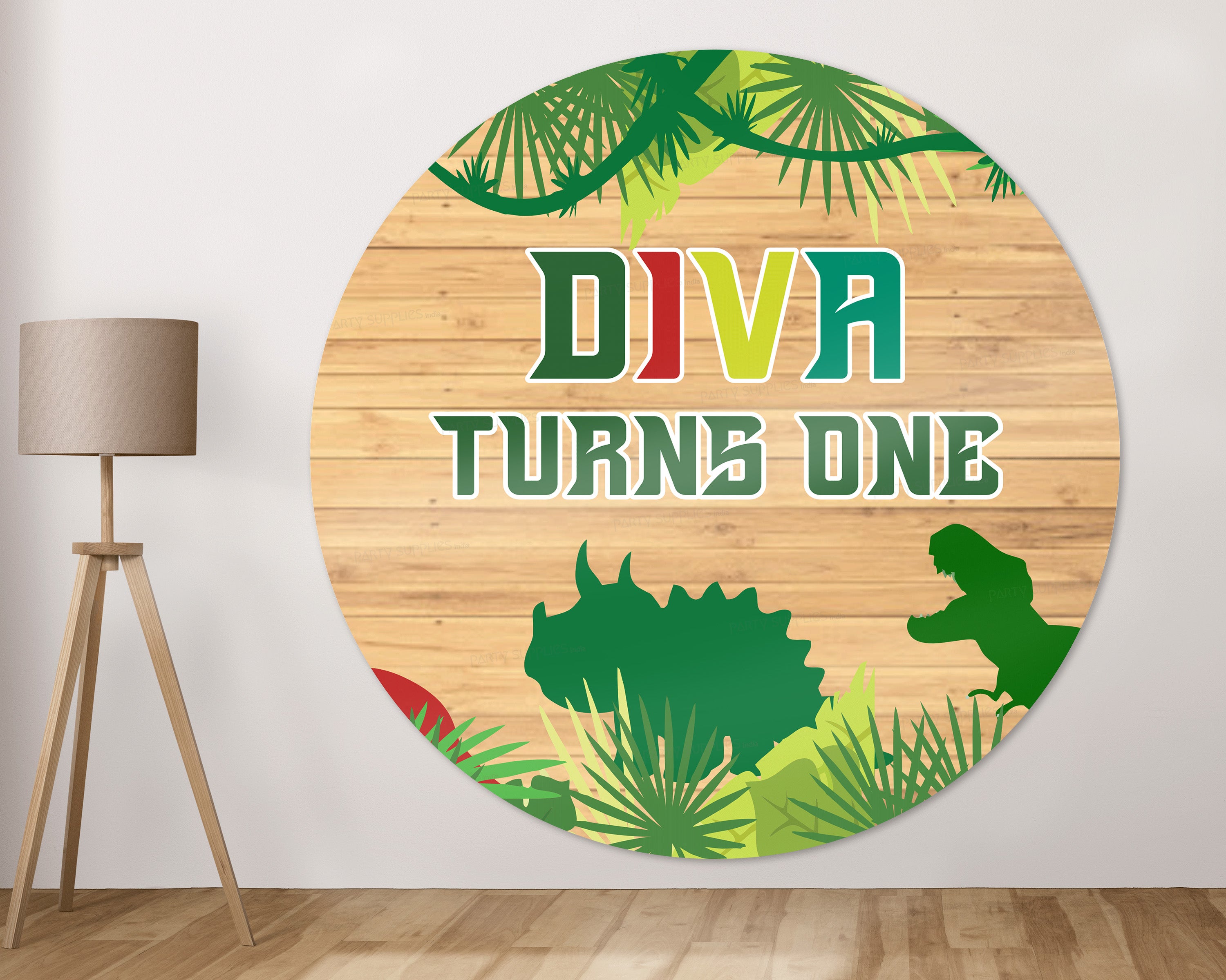 Dinosaur Theme Personalized Round Backdrop