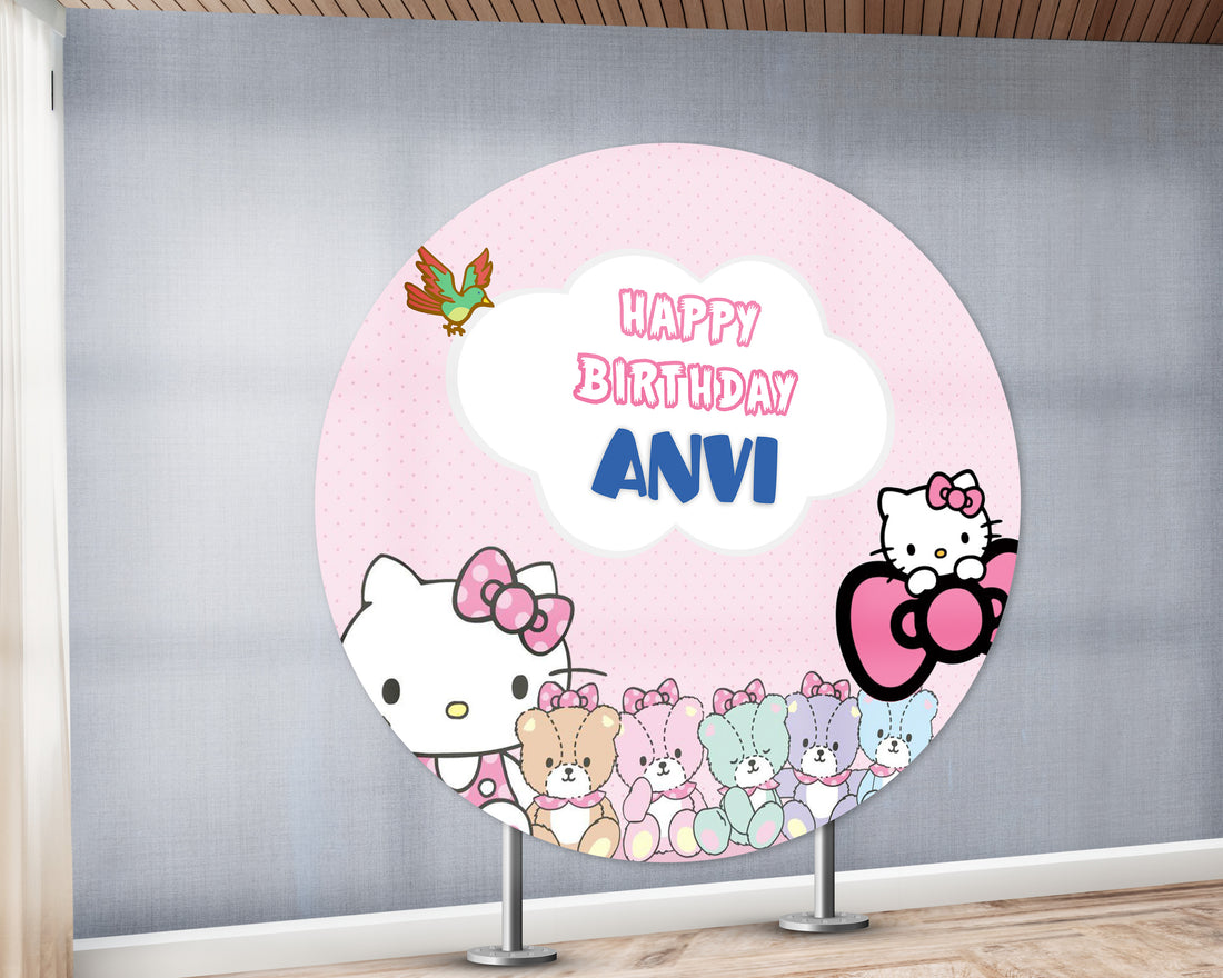 Hello Kitty Theme Personalized Round Backdrop