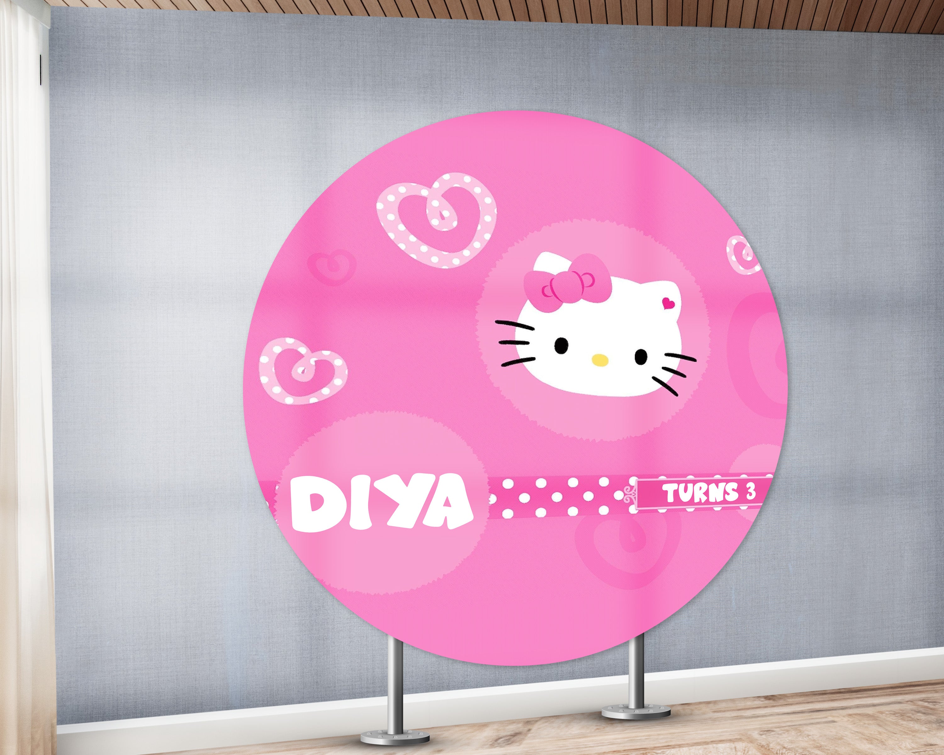 Hello Kitty Theme with Baby Name Round Backdrop