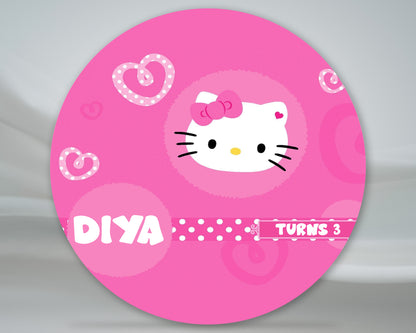 Hello Kitty Theme with Baby Name Round Backdrop