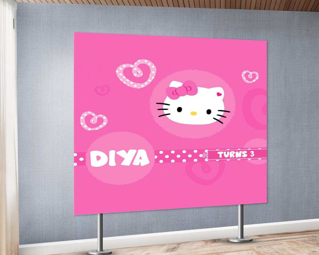 Hello Kitty Theme with Baby Name Square Backdrop