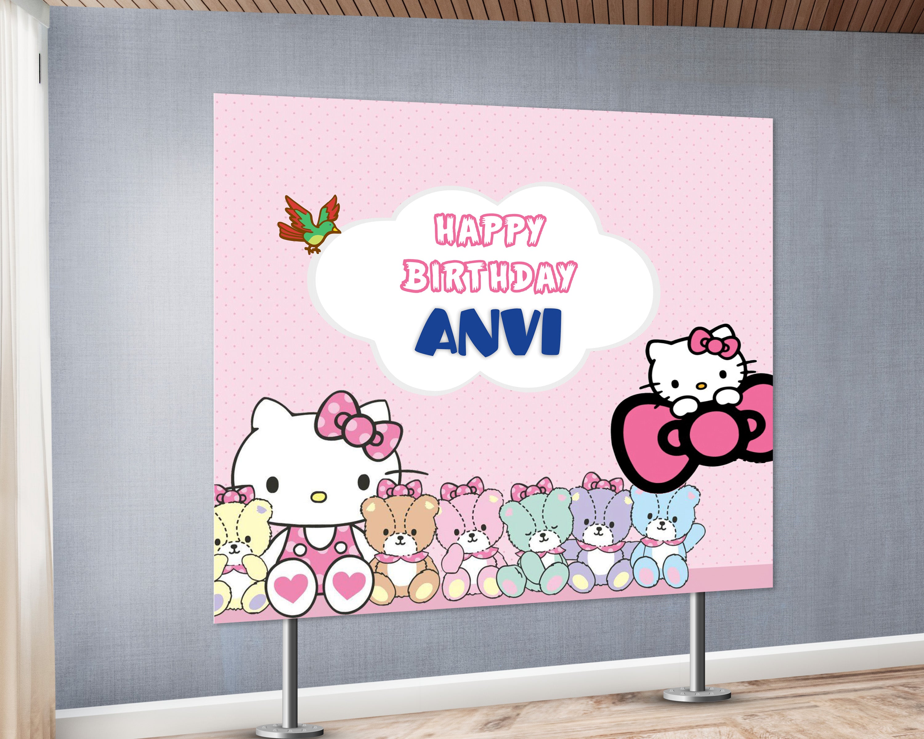 Hello Kitty Theme Personalized Square Backdrop