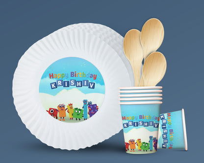 Number Blocks Theme Party Cups and Plates Combo