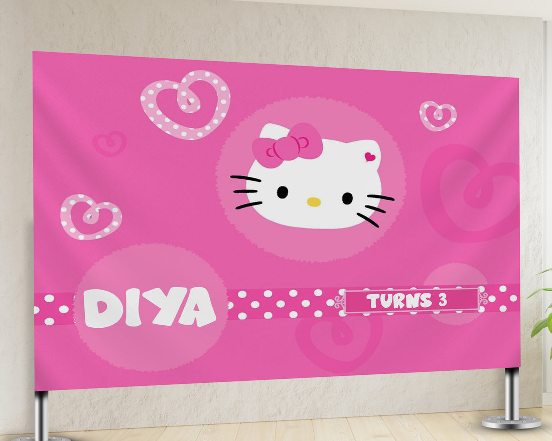 Hello Kitty Theme with Baby Name Backdrop