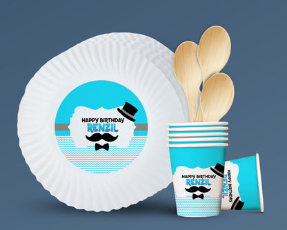 Little Man Theme Party Cups and Plates Combo