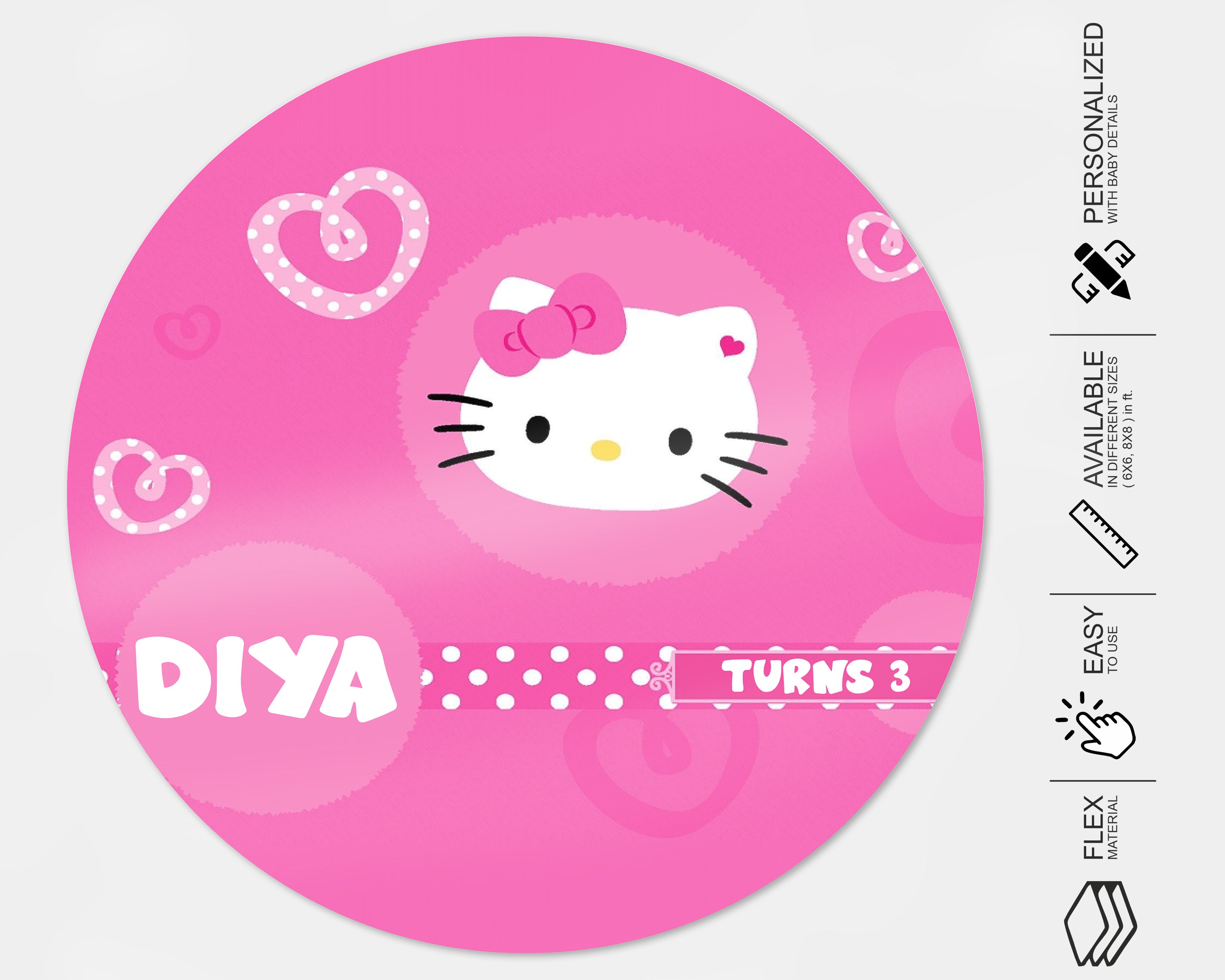 Hello Kitty Theme with Baby Name Round Backdrop