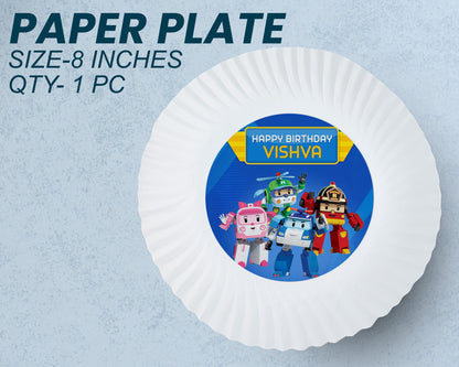 Robo Poli Theme Party Cups and Plates Combo