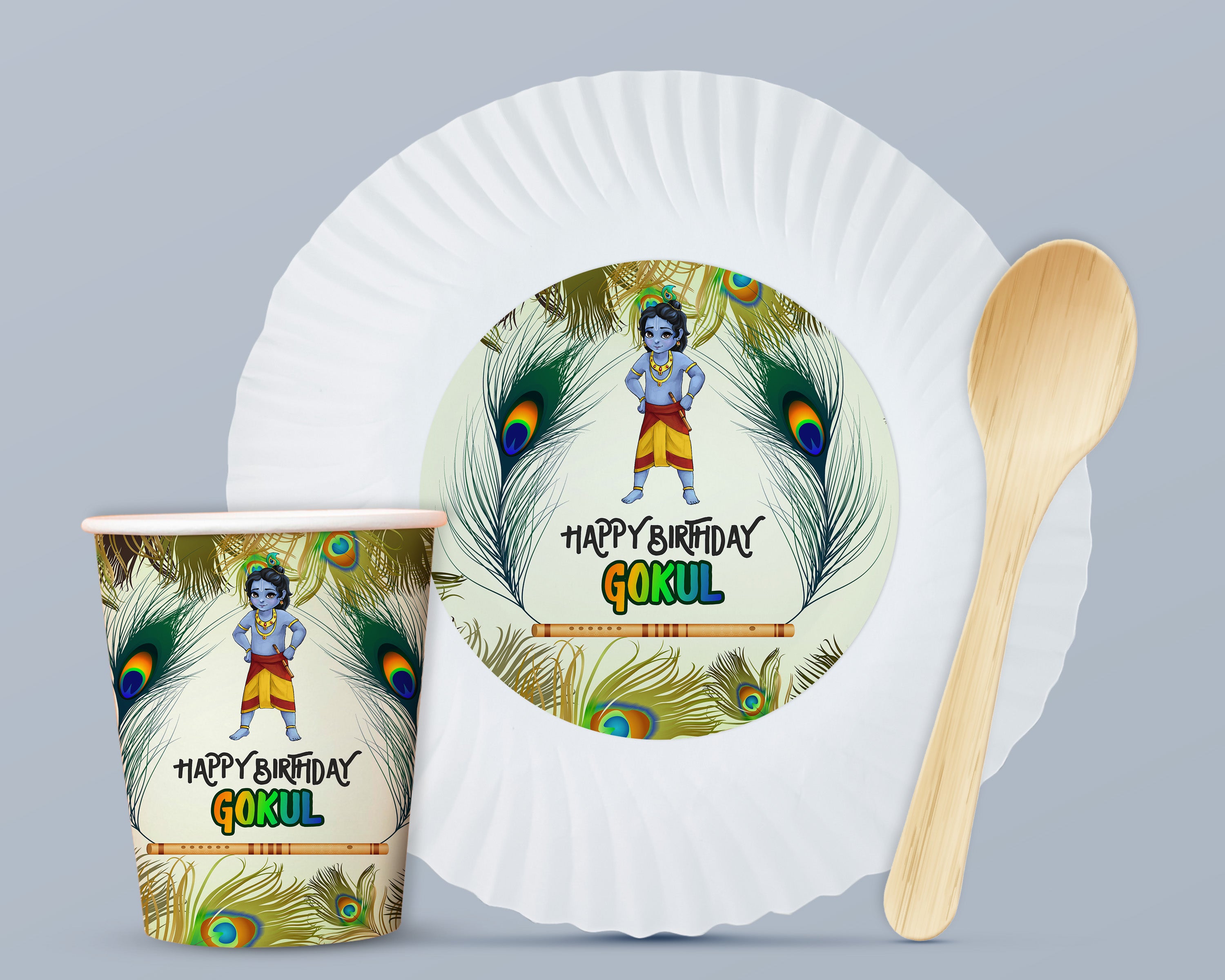 Little Krishna Theme Party Cups and Plates Combo