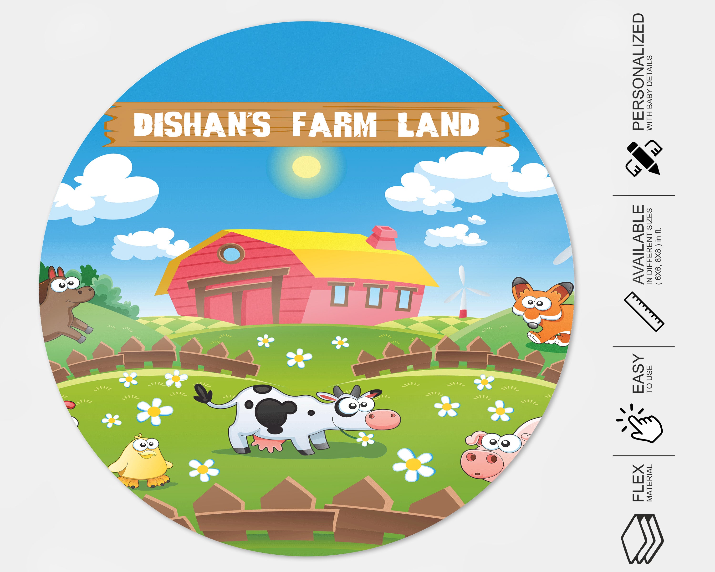 Farm Theme Personalized Round  Backdrop