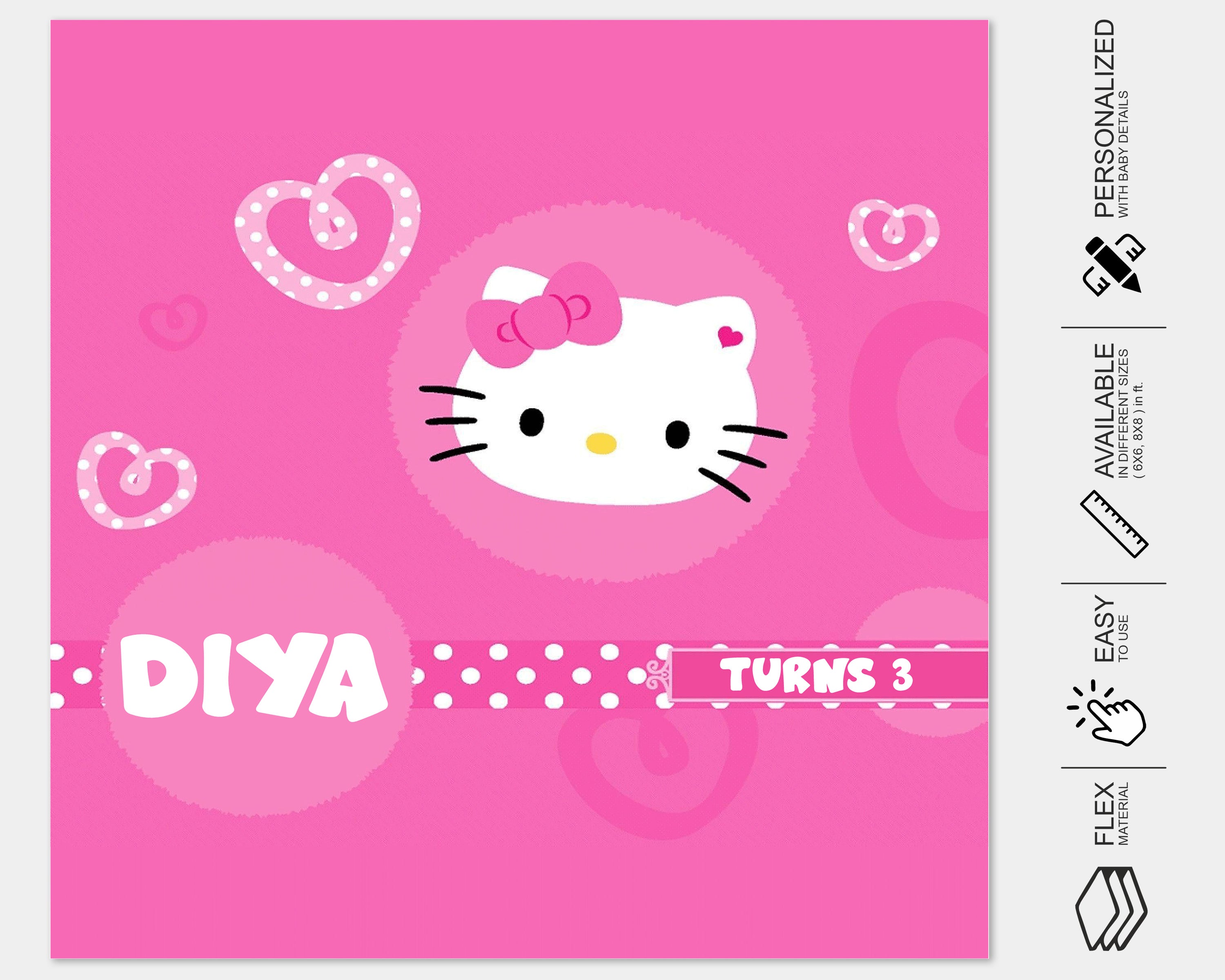 Hello Kitty Theme with Baby Name Square Backdrop