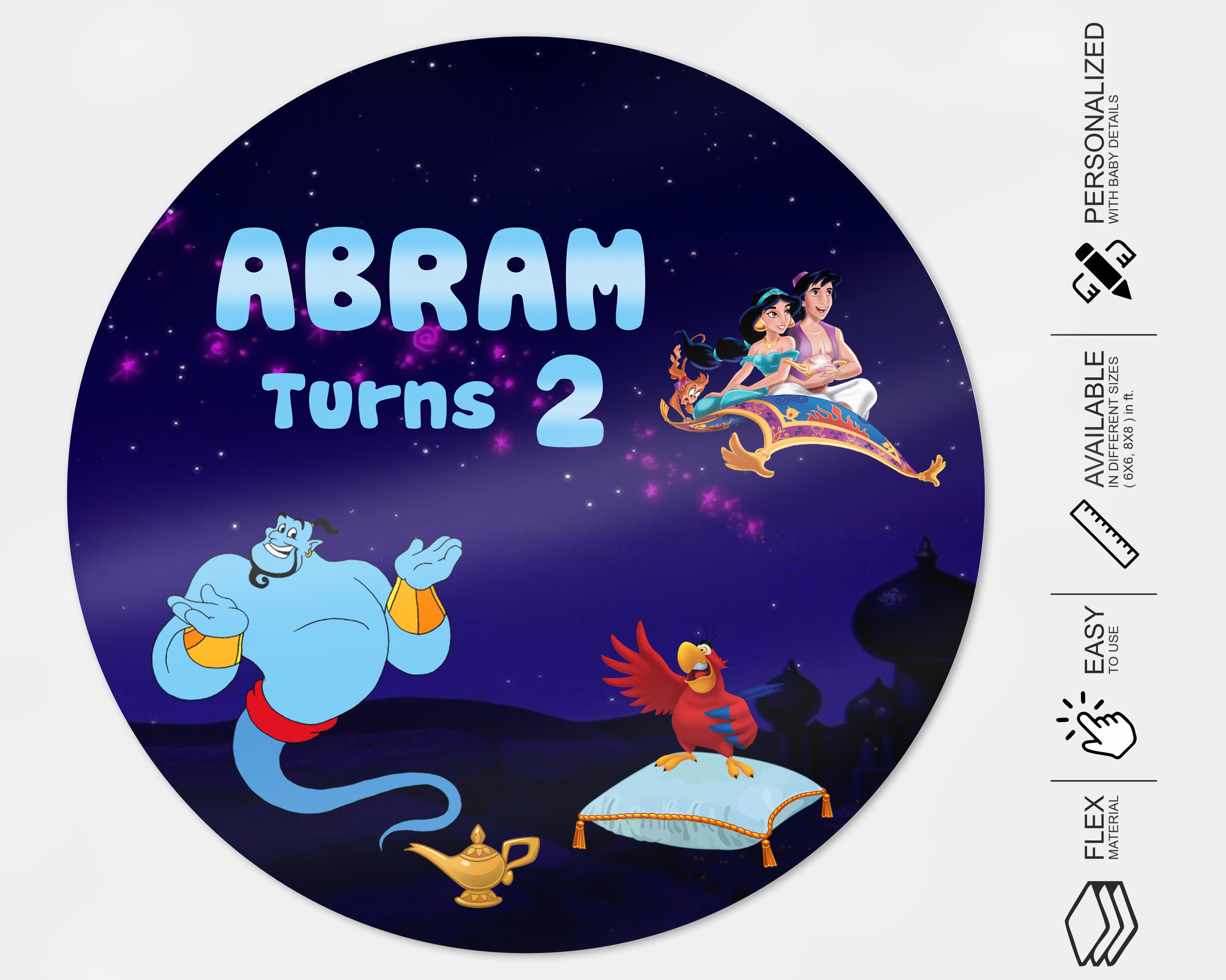 Aladdin Theme Personalized Round Backdrop