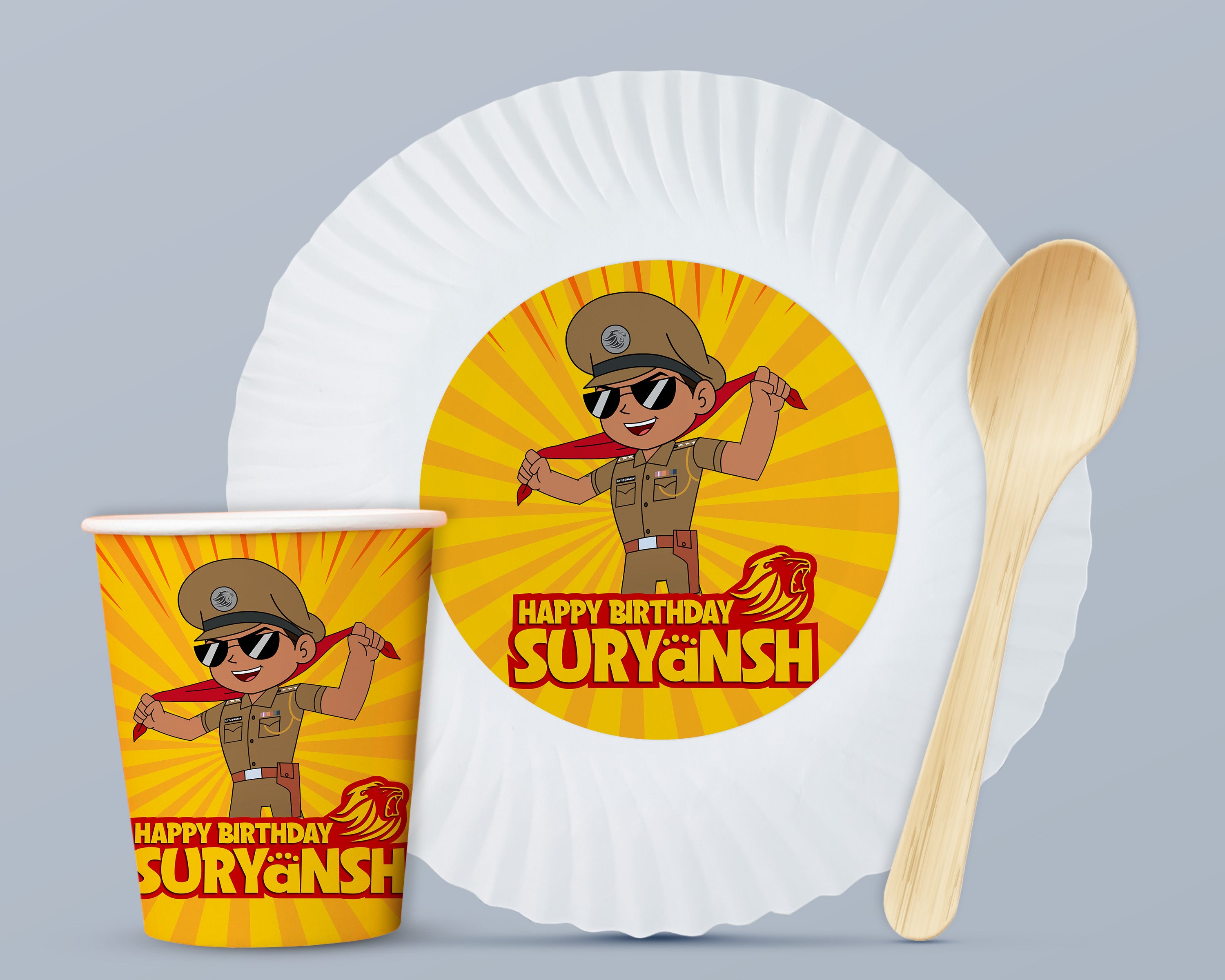 Little Singham Theme Party Cups and Plates Combo