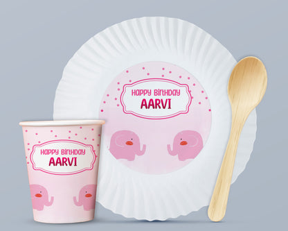 Pink Elephant Theme Party Cups and Plates Combo