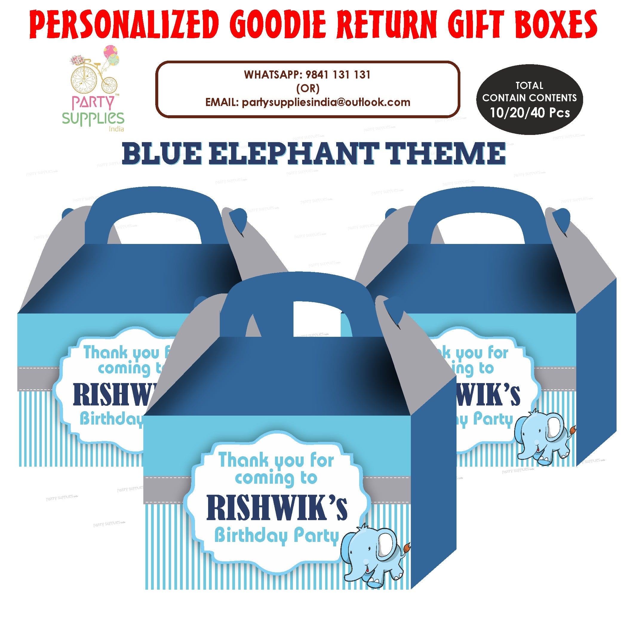 Blue Elephant theme Goodie Return Gift Boxes