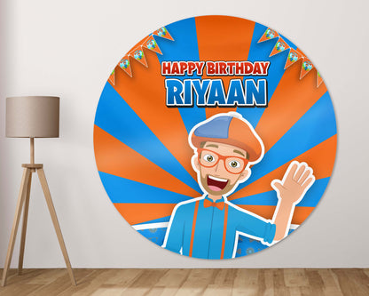 Blippi Theme Personlaized Round Backdrop