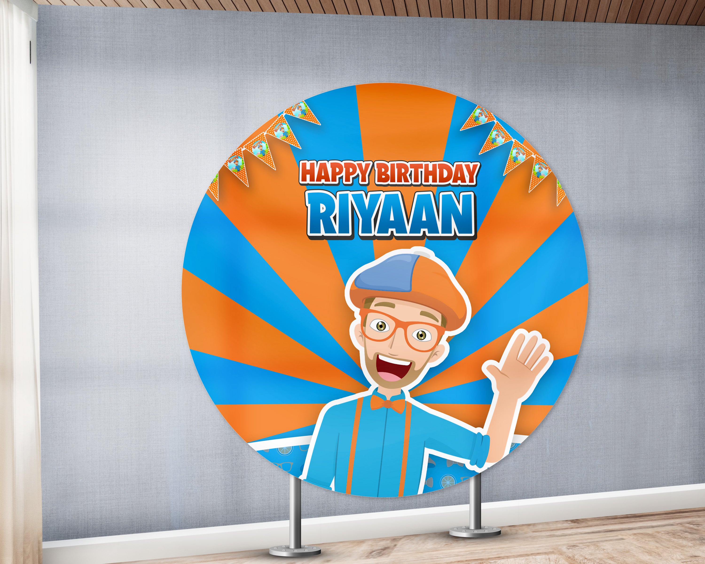 Blippi Theme Personlaized Round Backdrop