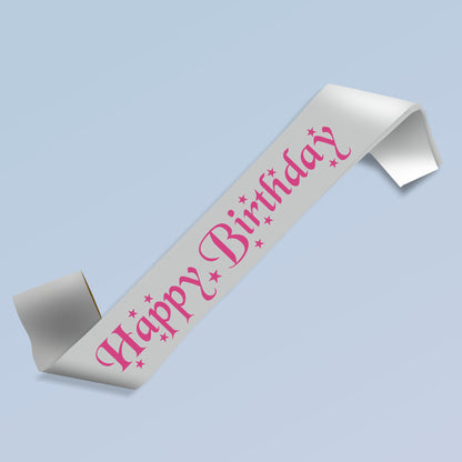 Happy Birthday Silver Satin Party Sash