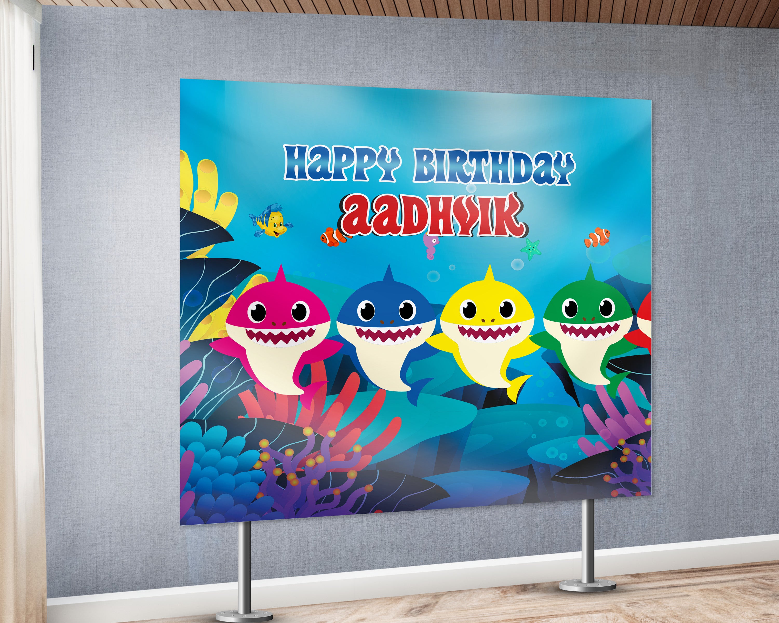 Shark Theme Personalized Square Backdrop