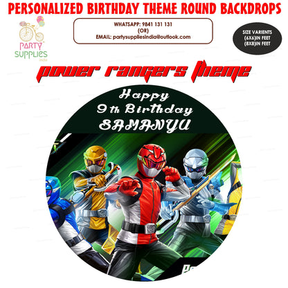 Power Rangers Theme Personalized Round Backdrop