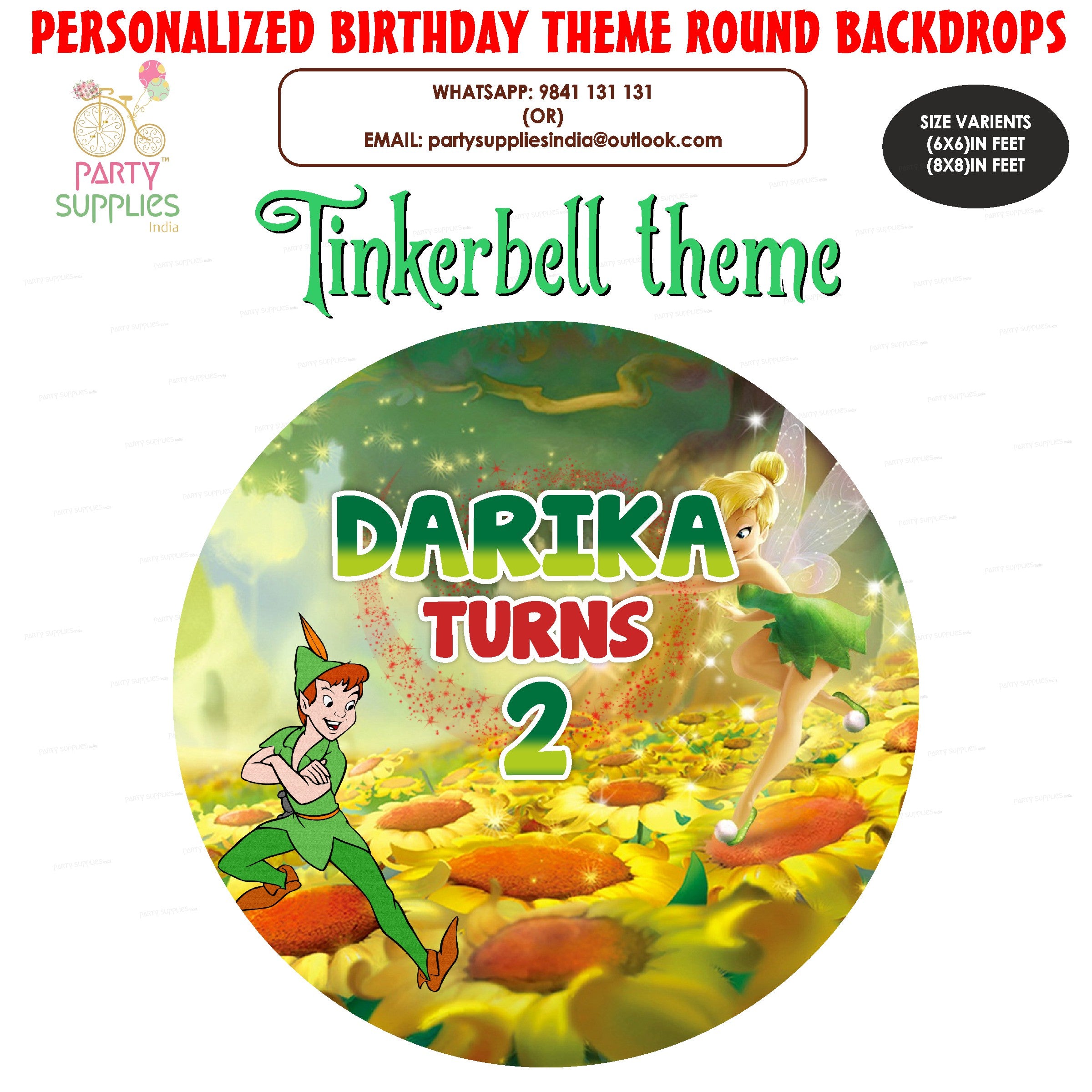 Tinker Bell Theme Personalized Round Backdrop