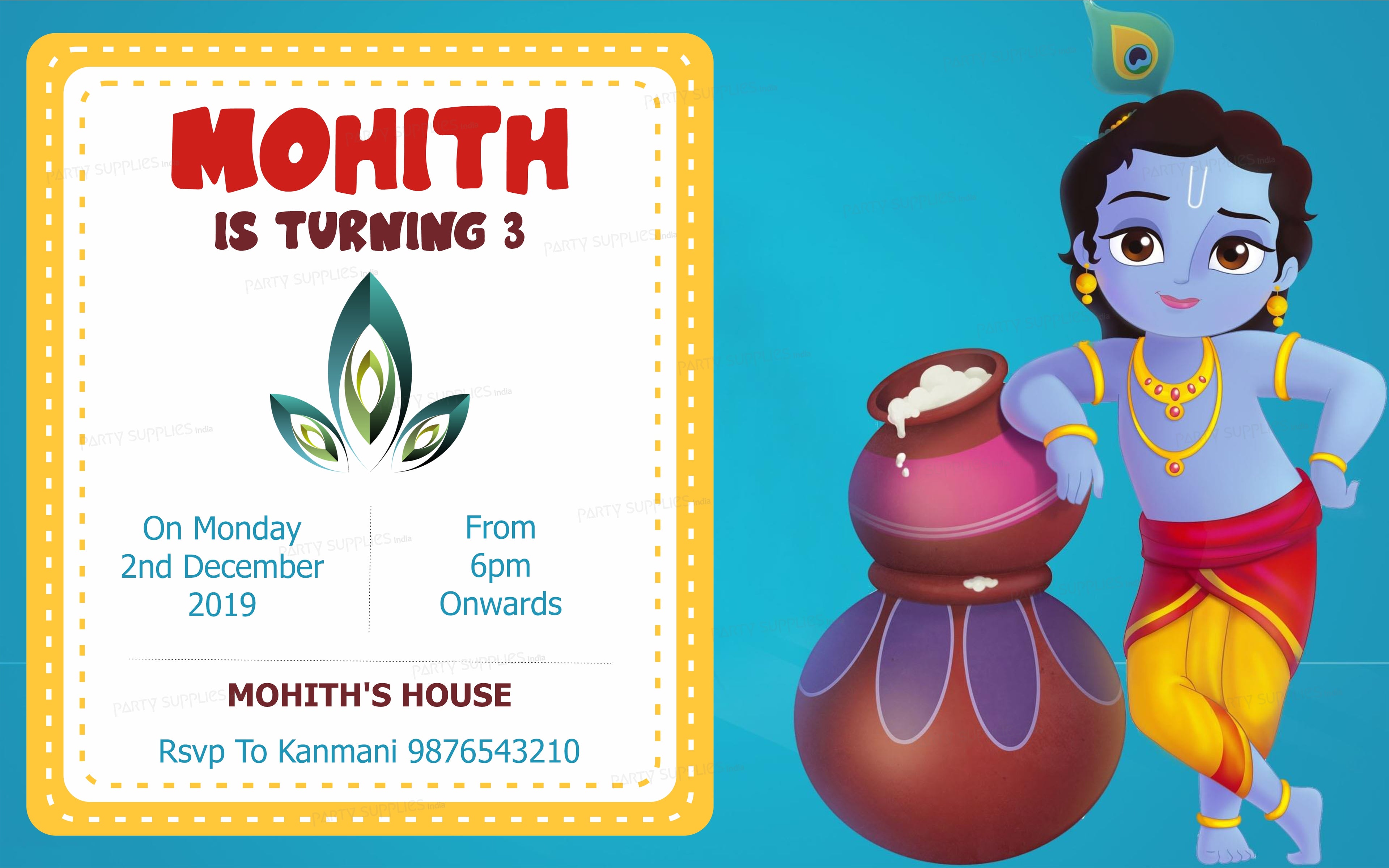 Little Krishna with Pot Theme Invite