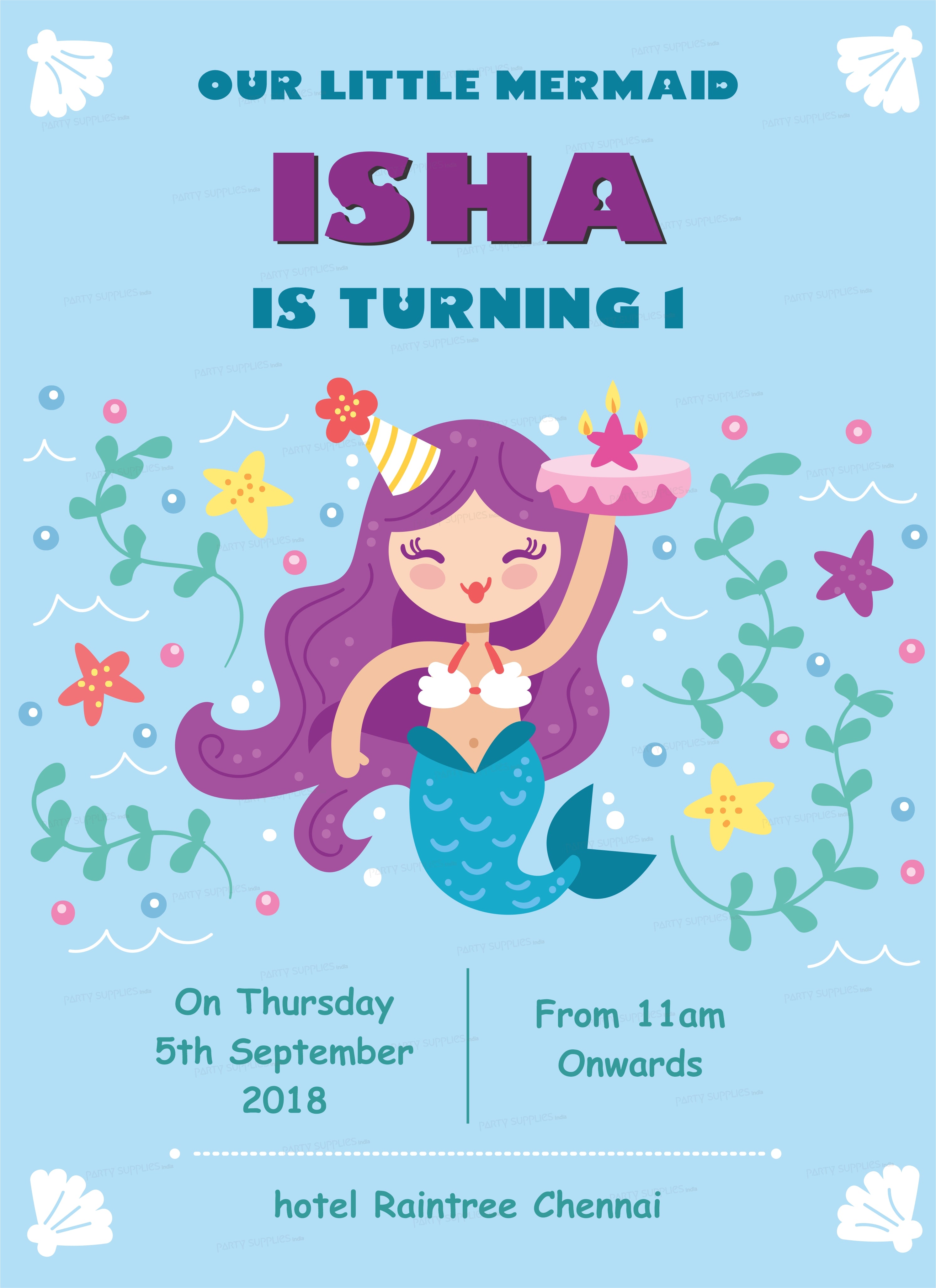 Mermaid Theme Personalized Invite | Birthday Party Supplies Online ...