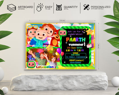 Coco Melon Theme Boy Invite | Personalized Birthday Celebration Items ...