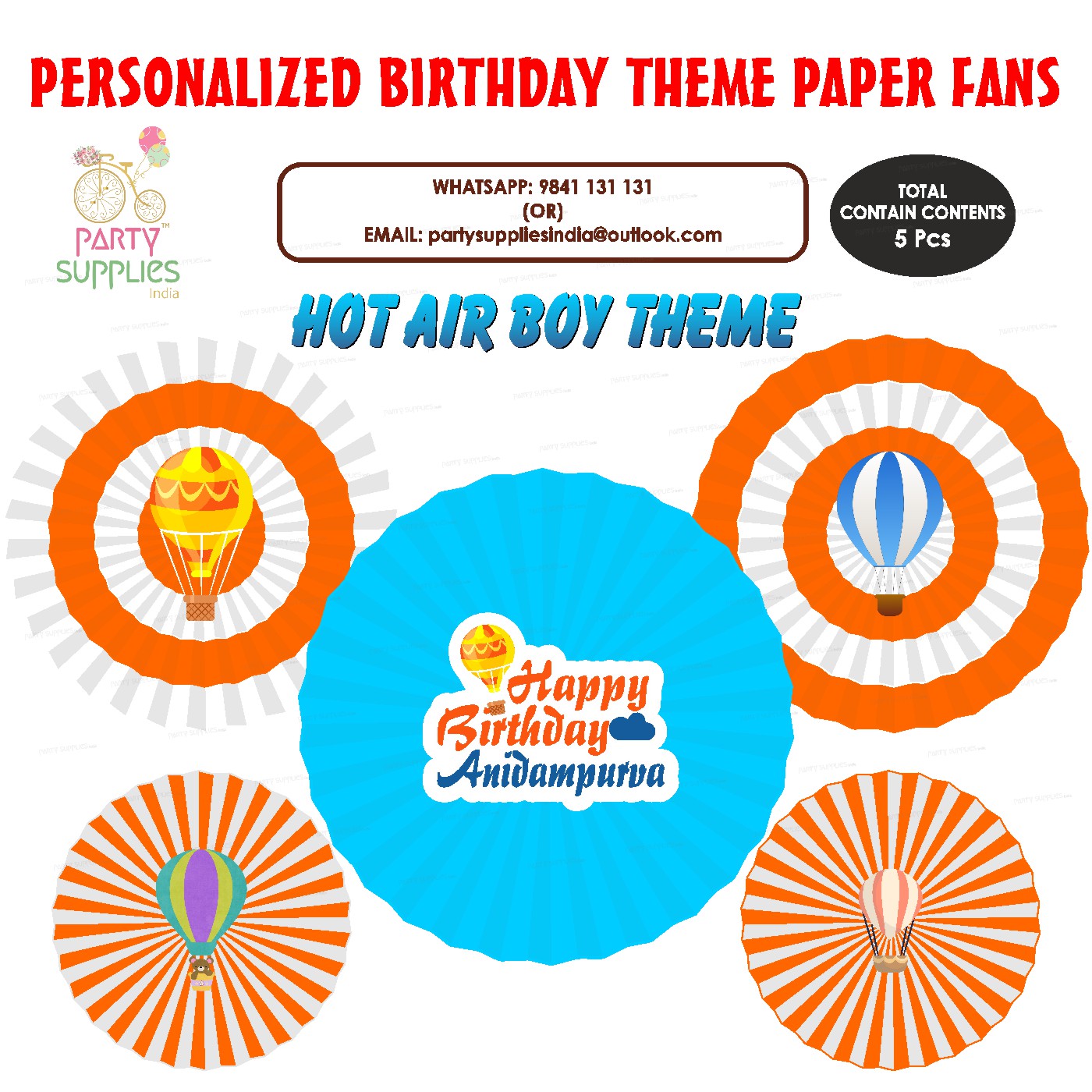 Hot Air Boy Theme Paper Fan