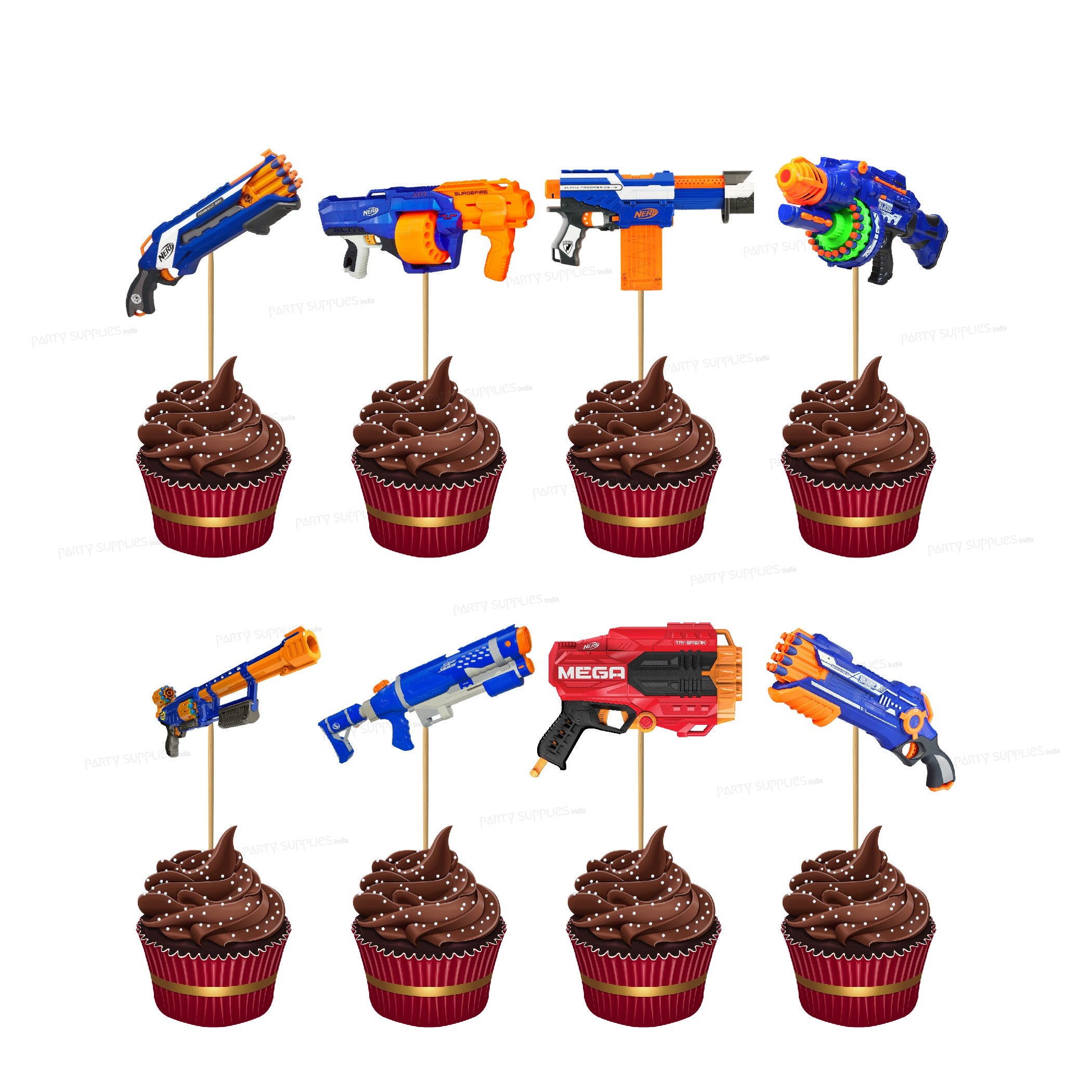 Treasures Gifted Officially Licensed Nerf Cake Topper Set - (1) Nerf Cake  Topper & (24) Nerf Cupcake Toppers & Wrappers - Nerf Birthday Party  Supplies - Nerf Party Supplies - Nerf Birthday