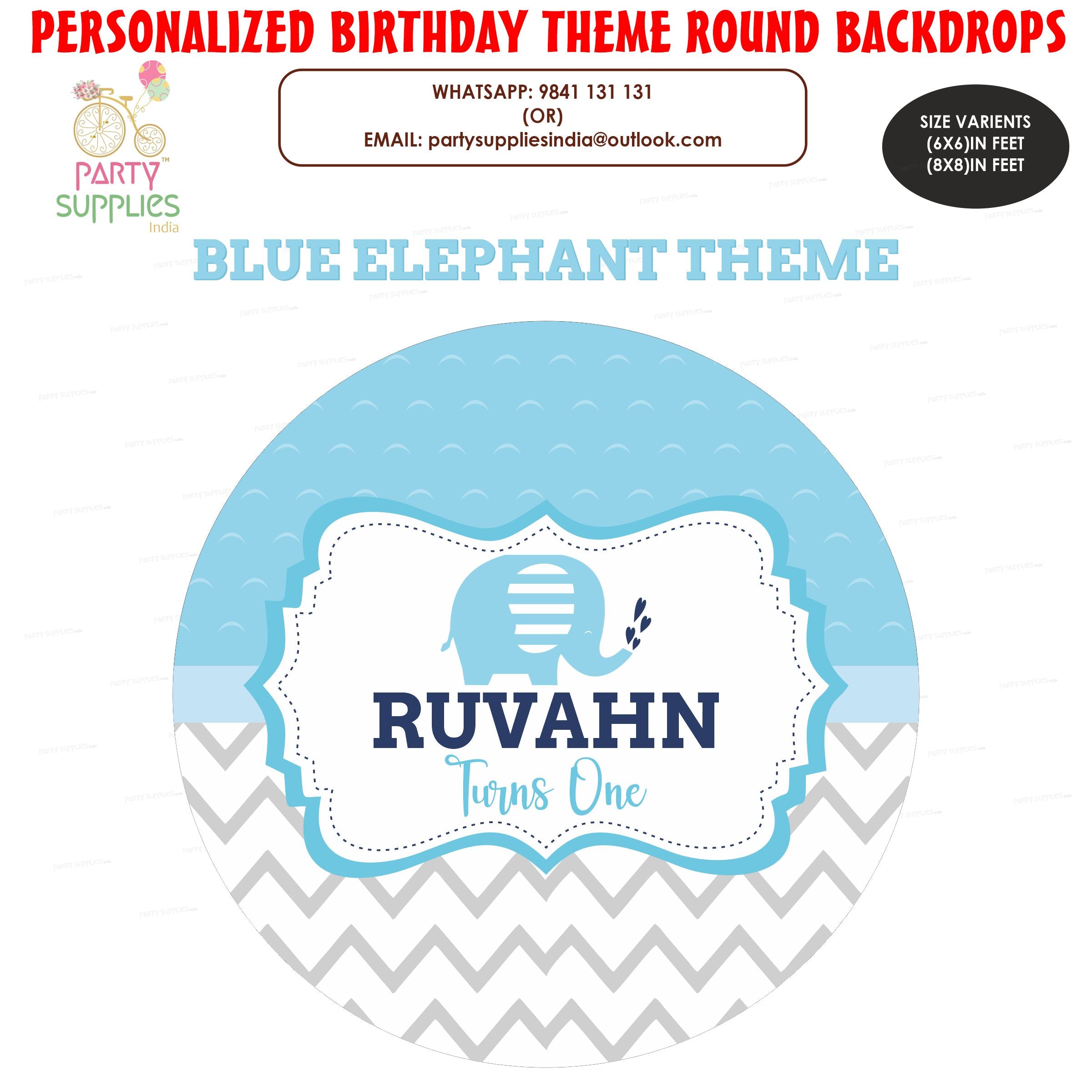 Blue Elephant Theme Customized Round Backdrop