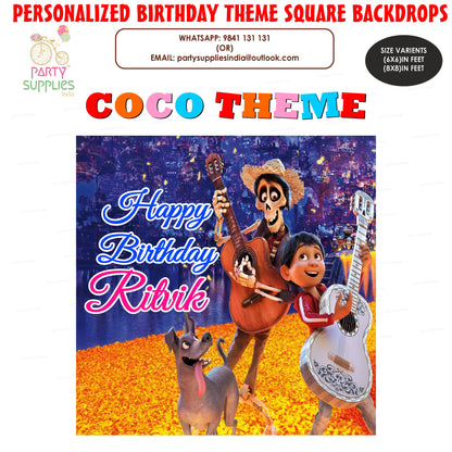 Coco Theme Personalized Square Backdrop