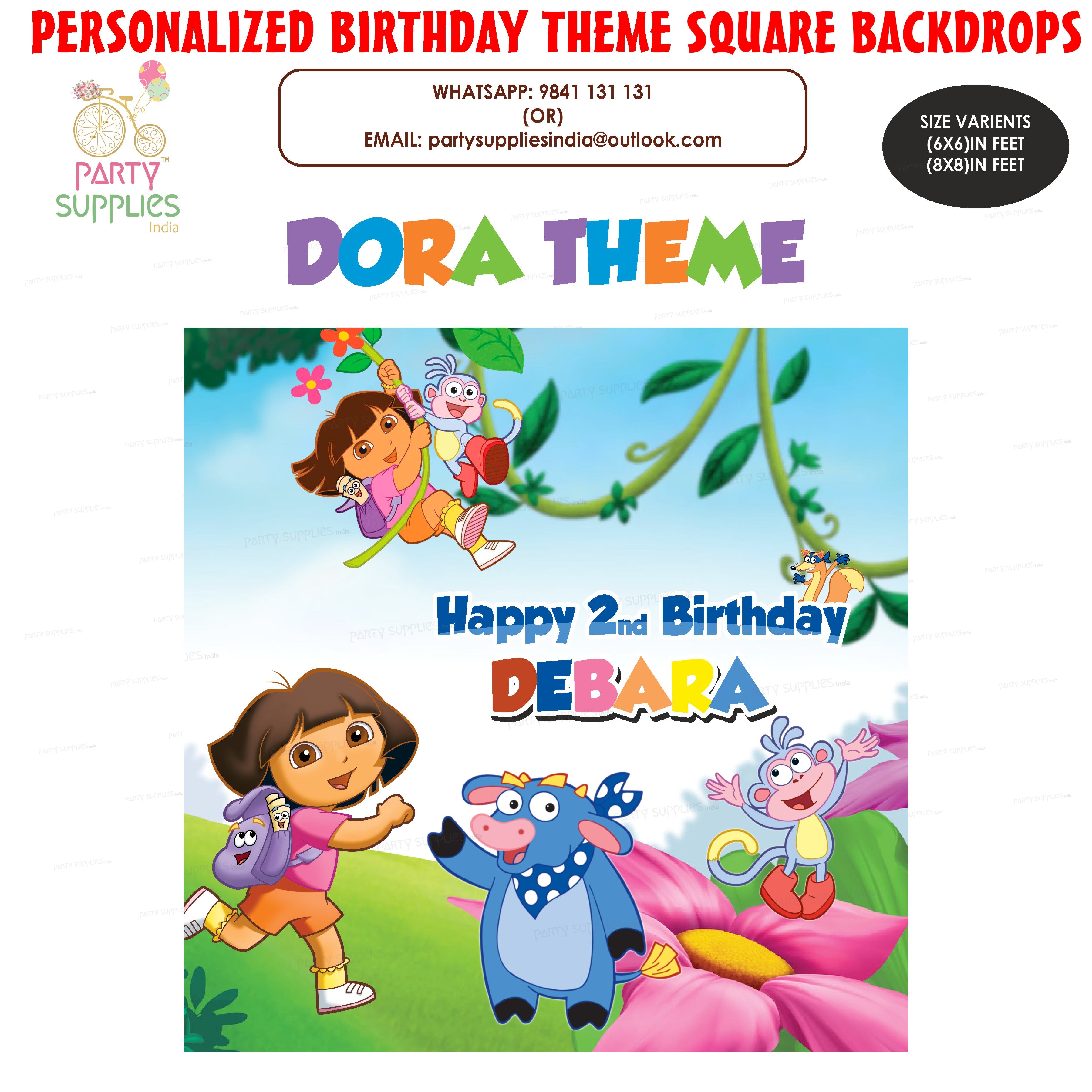 Dora Theme Customized Square Backdrop | Party supplies online – Party ...