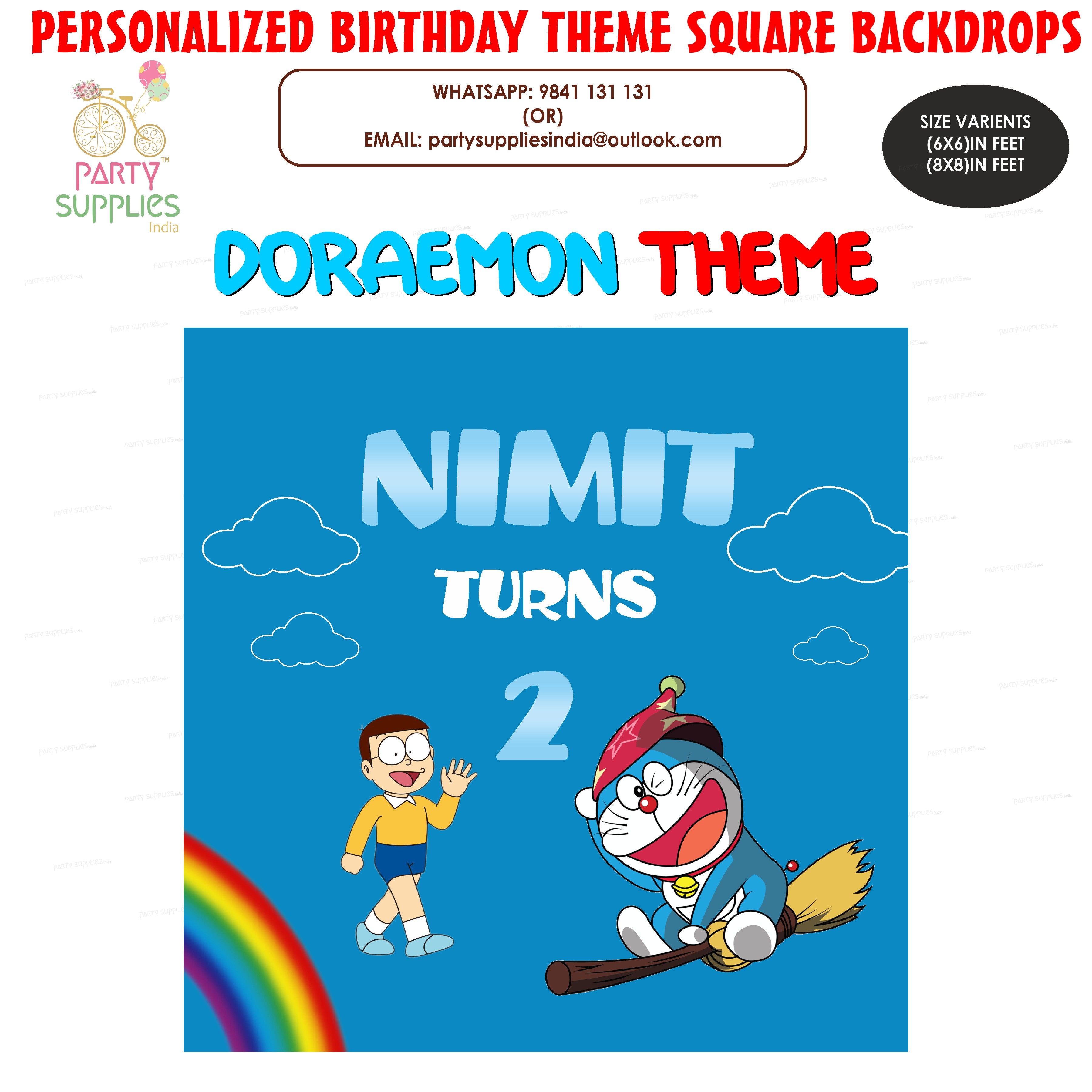 Doraemon Theme Personalized Square Backdrop