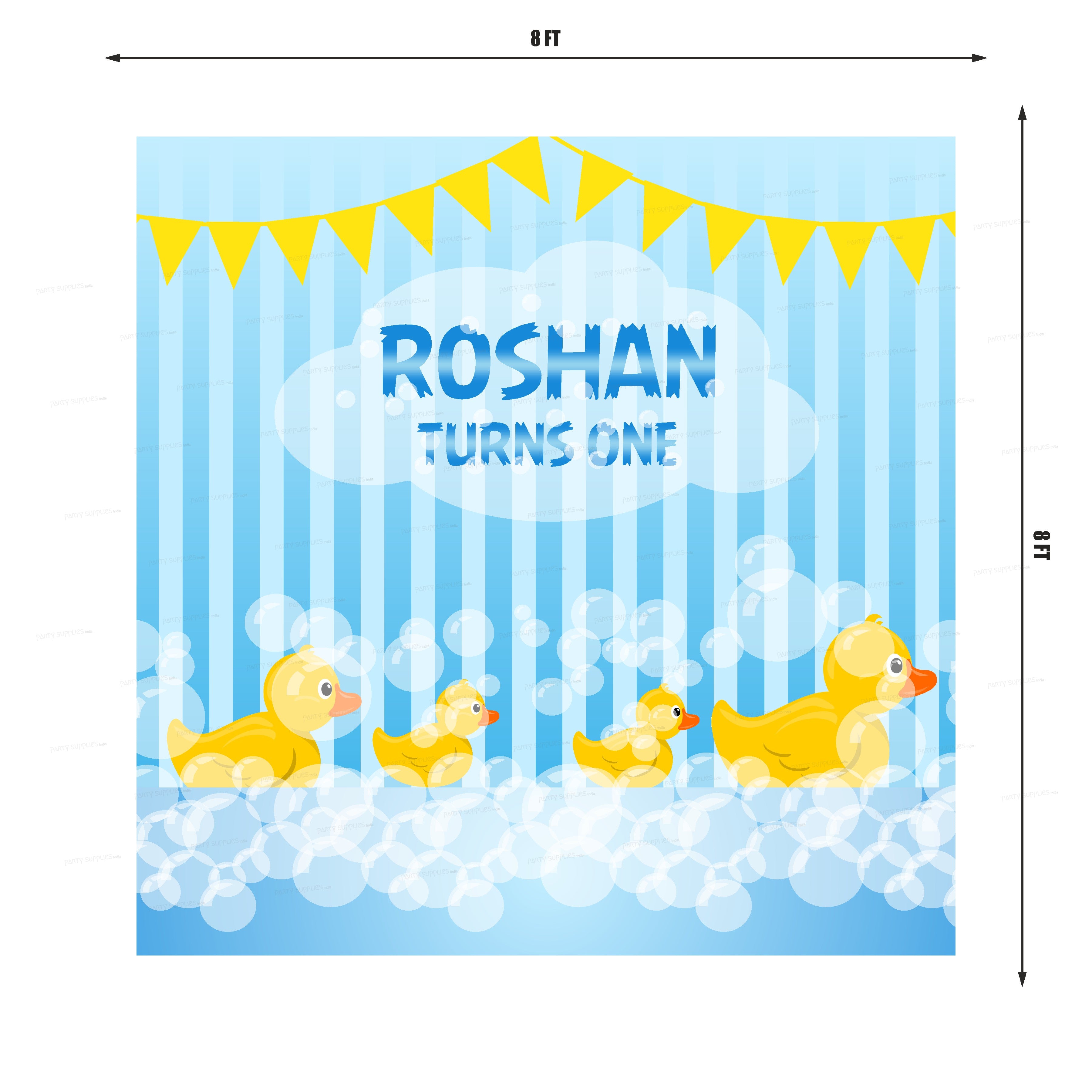 Duck Theme Boy with Name Square Backdrop