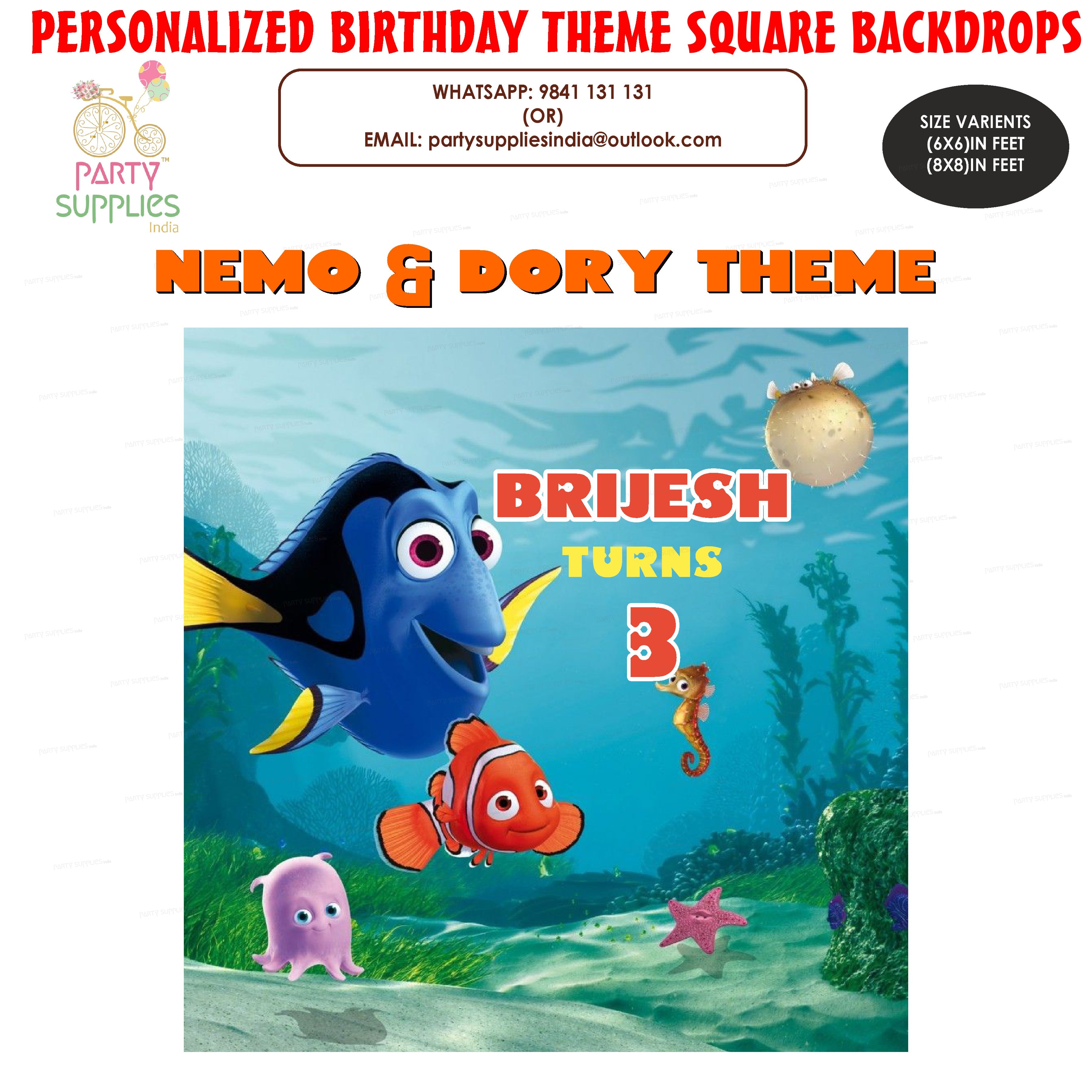 Nemo and Dory Theme Premium Square Backdrop