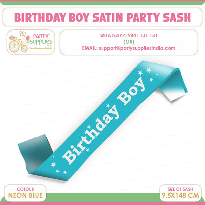 Birthday Boy Neon Blue Bold Satin Party Sash